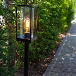Online Straluma Moderne buitenlamp lantaarn op paal zwart met helder glas