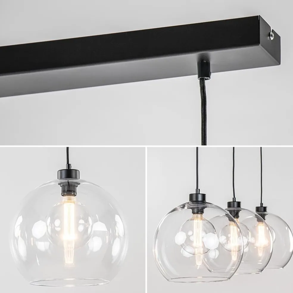Sale Straluma Moderne eettafelhanglamp zwart met helder glas