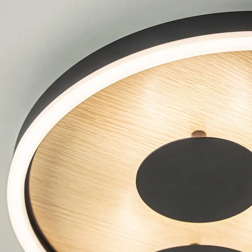New Straluma Moderne LED plafondlamp zwart met houtlook 40 cm dimbaar