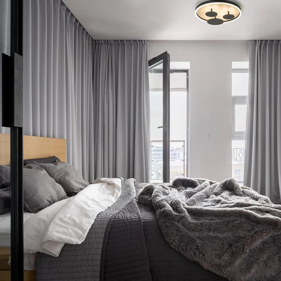 New Straluma Moderne LED plafondlamp zwart met houtlook 40 cm dimbaar