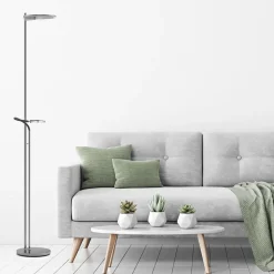 Store Straluma Moderne LED uplighter staal met helder glas en leesarm