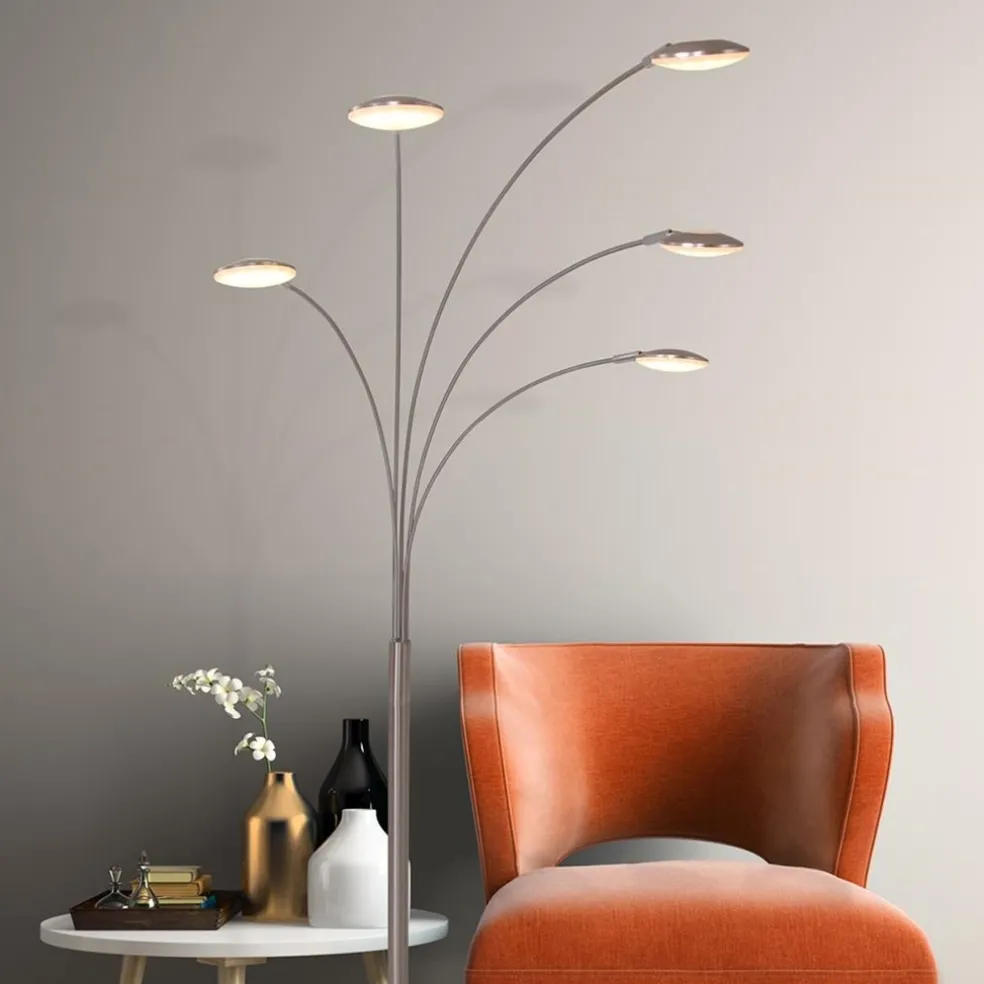 Discount Straluma Moderne LED vloerlamp 5-lichts geborsteld staal dimbaar