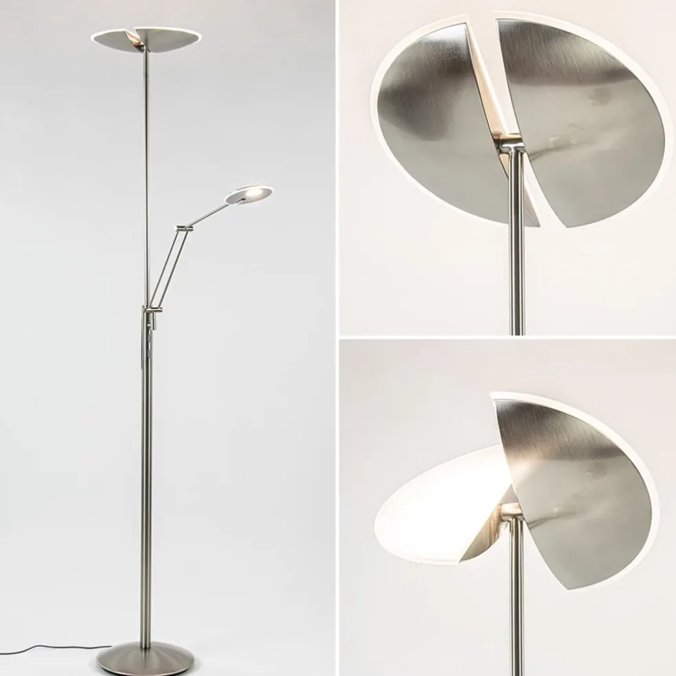 New Straluma Moderne LED vloerlamp nikkel met uplighter en leeslamp
