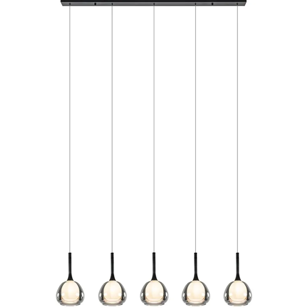Best Straluma Moderne 5-lichts eettafelhanglamp zwart met dubbel glas