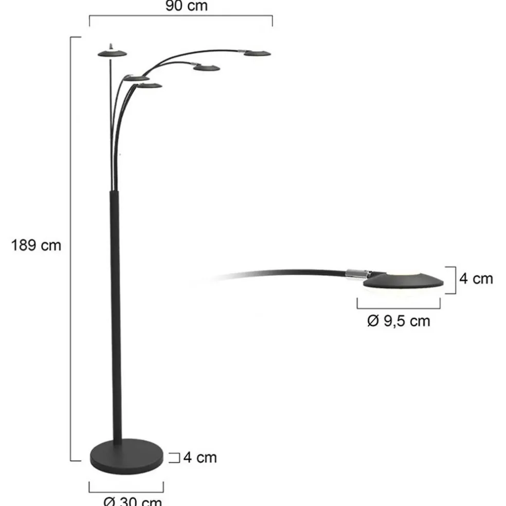 Cheap Straluma Moderne 5-lichts LED vloerlamp zwart