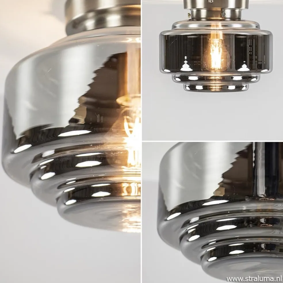 Clearance Straluma Moderne plafondlamp nikkel met smokey glas