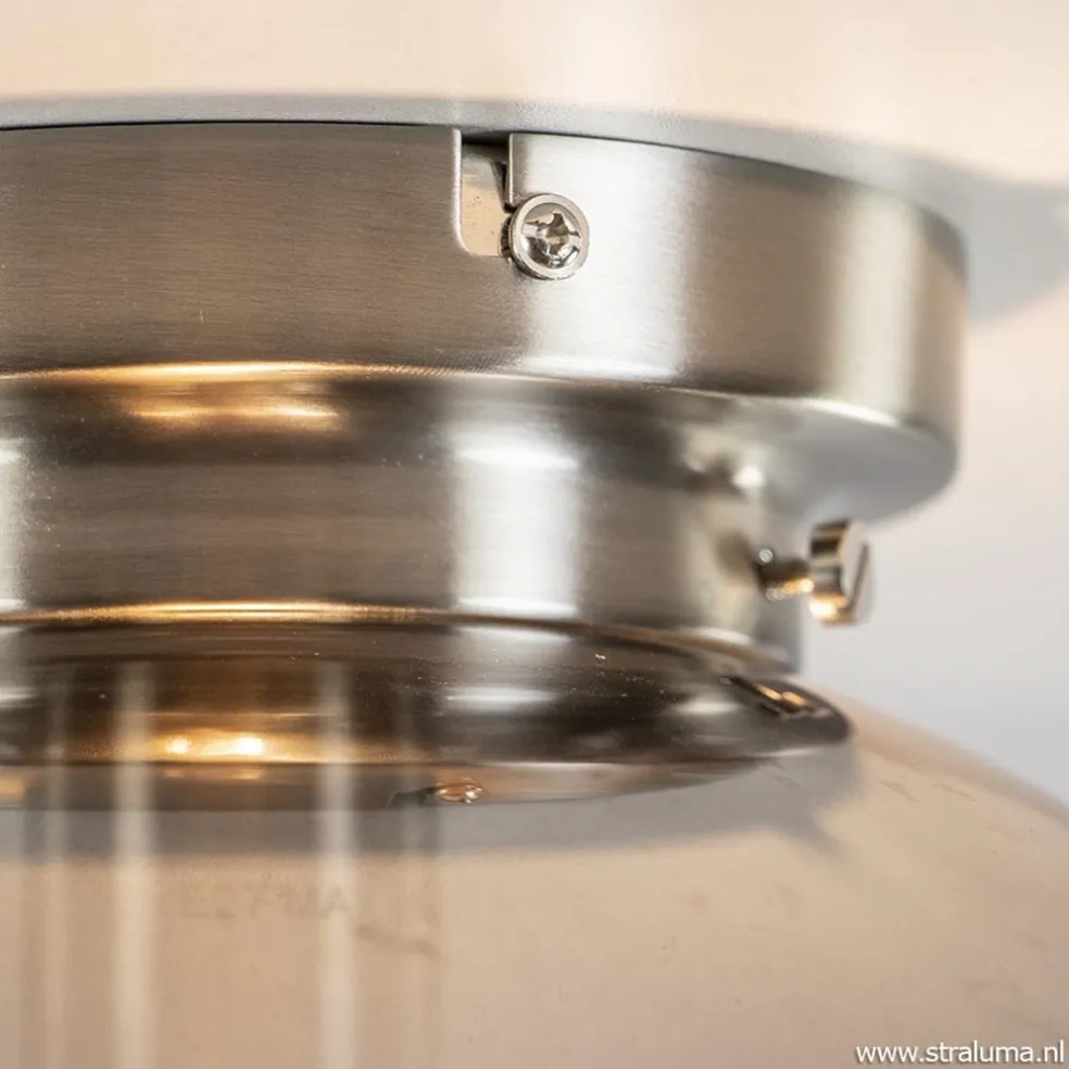Online Straluma Moderne plafondlamp nikkel met smokey glas