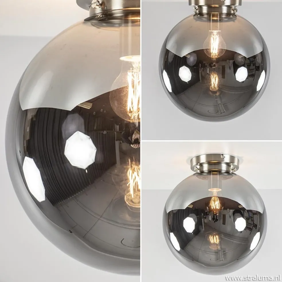 Online Straluma Moderne plafondlamp nikkel met smokey glas
