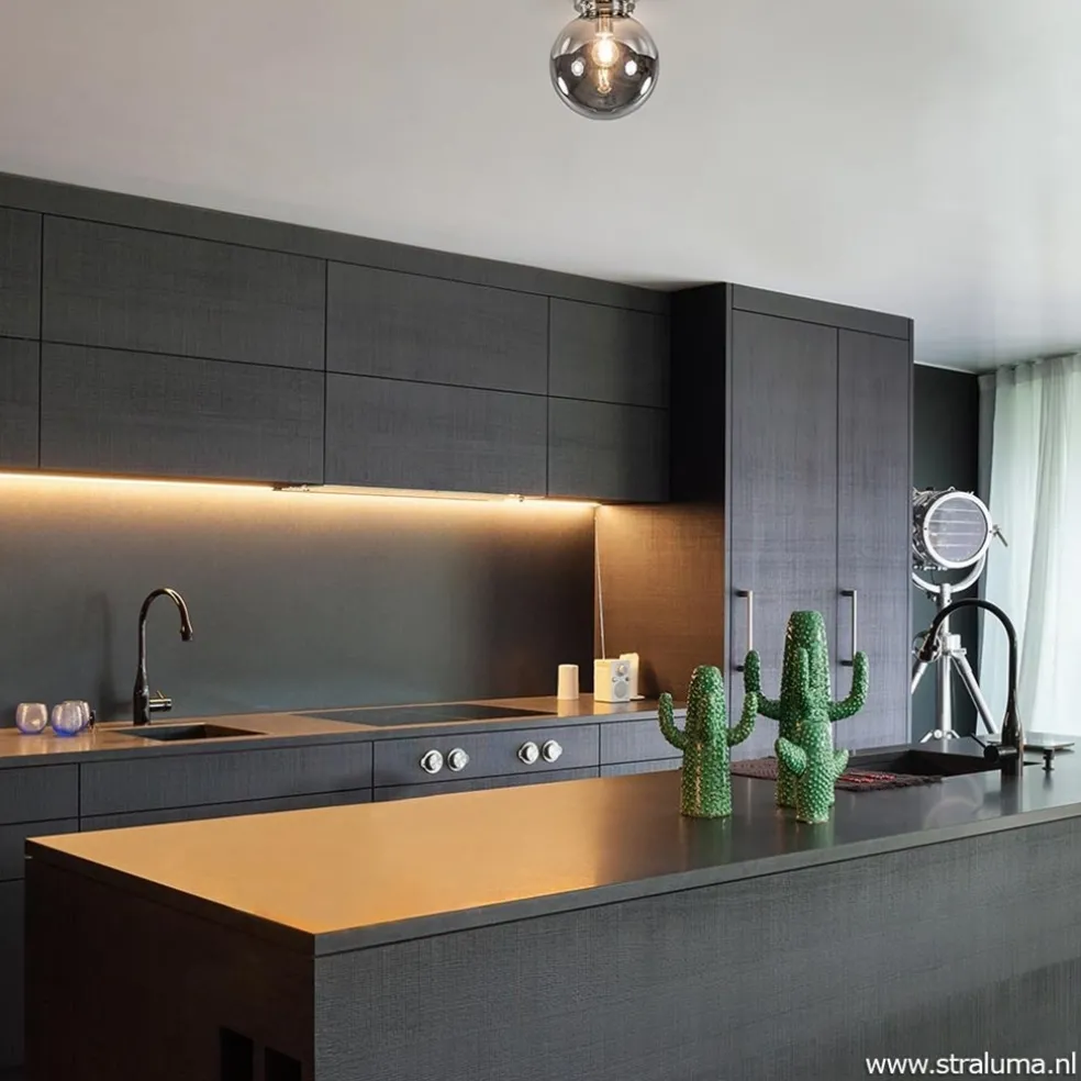Online Straluma Moderne plafondlamp nikkel met smokey glas