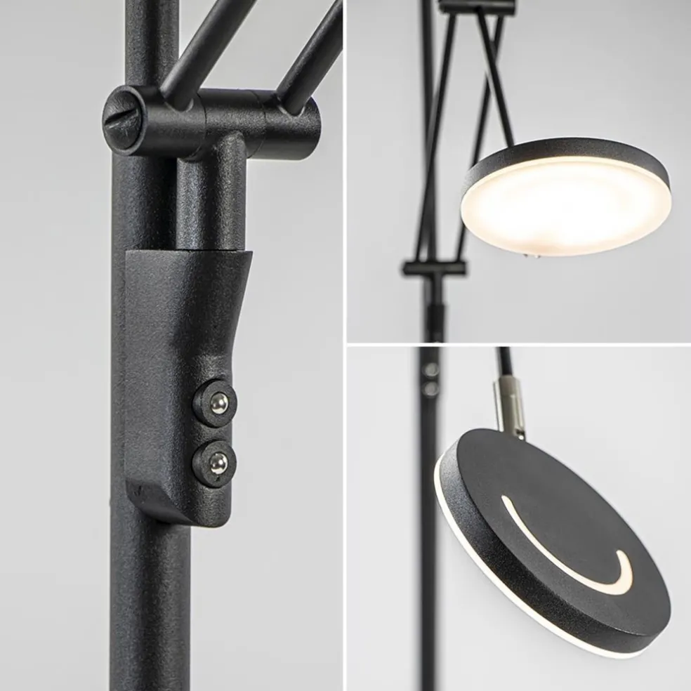 Shop Straluma Moderne uplighter mat zwart met verstelbare leesarm