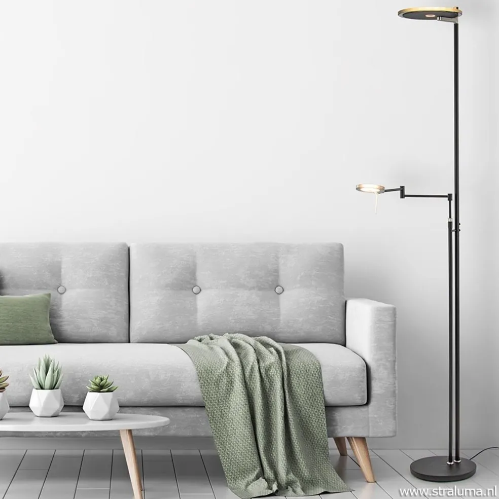 Store Straluma Moderne uplighter/leeslamp zwart met smoke glas
