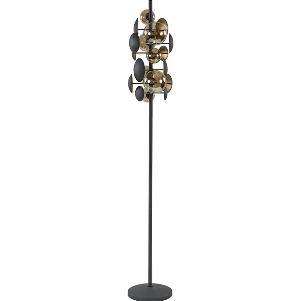 Shop Straluma Moderne vloerlamp grijs/goud met amber glas