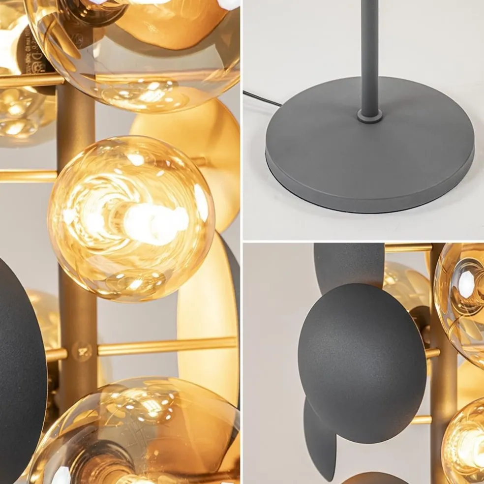 Shop Straluma Moderne vloerlamp grijs/goud met amber glas