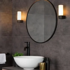 Cheap Straluma Moderne wandlamp zwart met opaal glas IP44