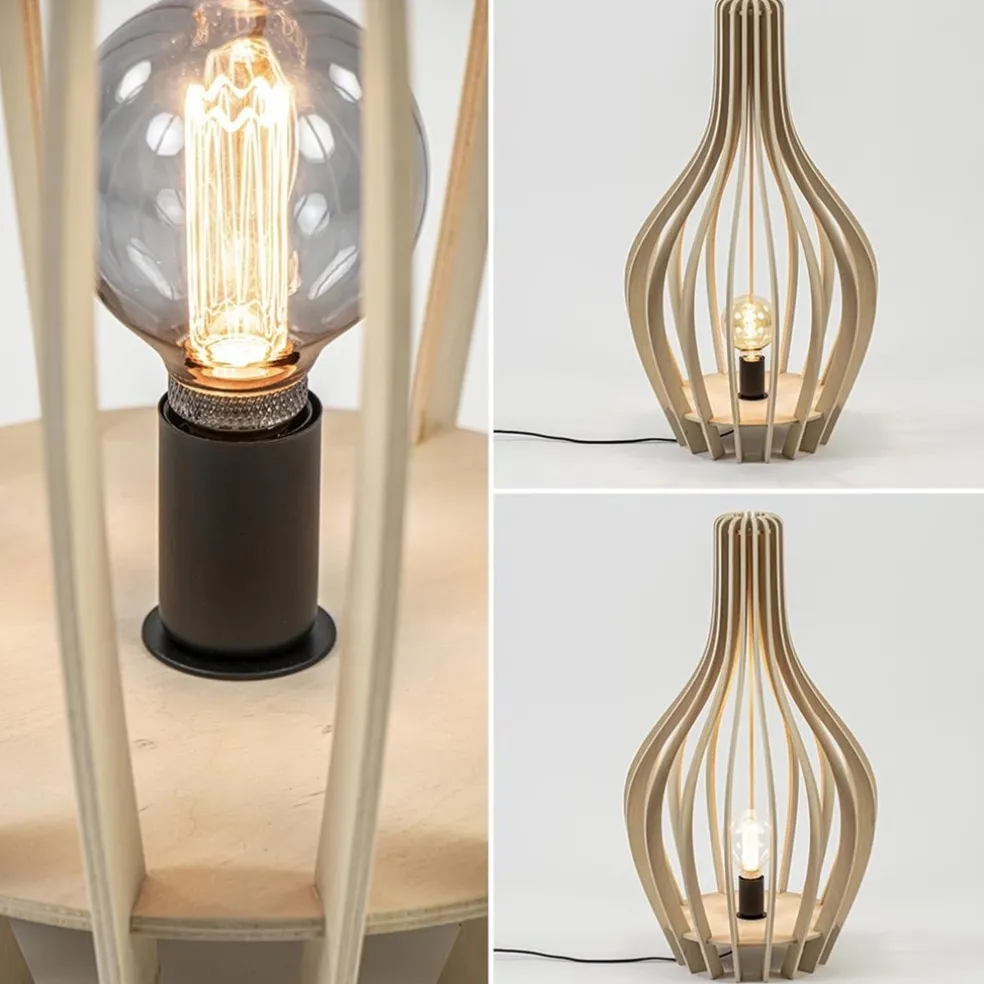 Flash Sale Straluma Naturel houten tafel/vloerlamp kegel met zwart