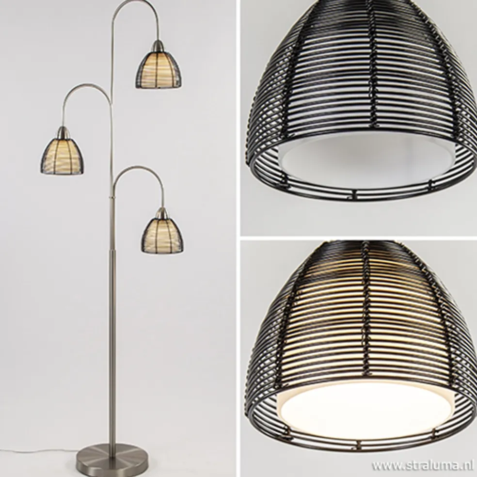 Store Straluma Nikkel vloerlamp met zwarte draad kapjes