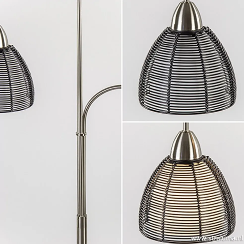 Store Straluma Nikkel vloerlamp met zwarte draad kapjes