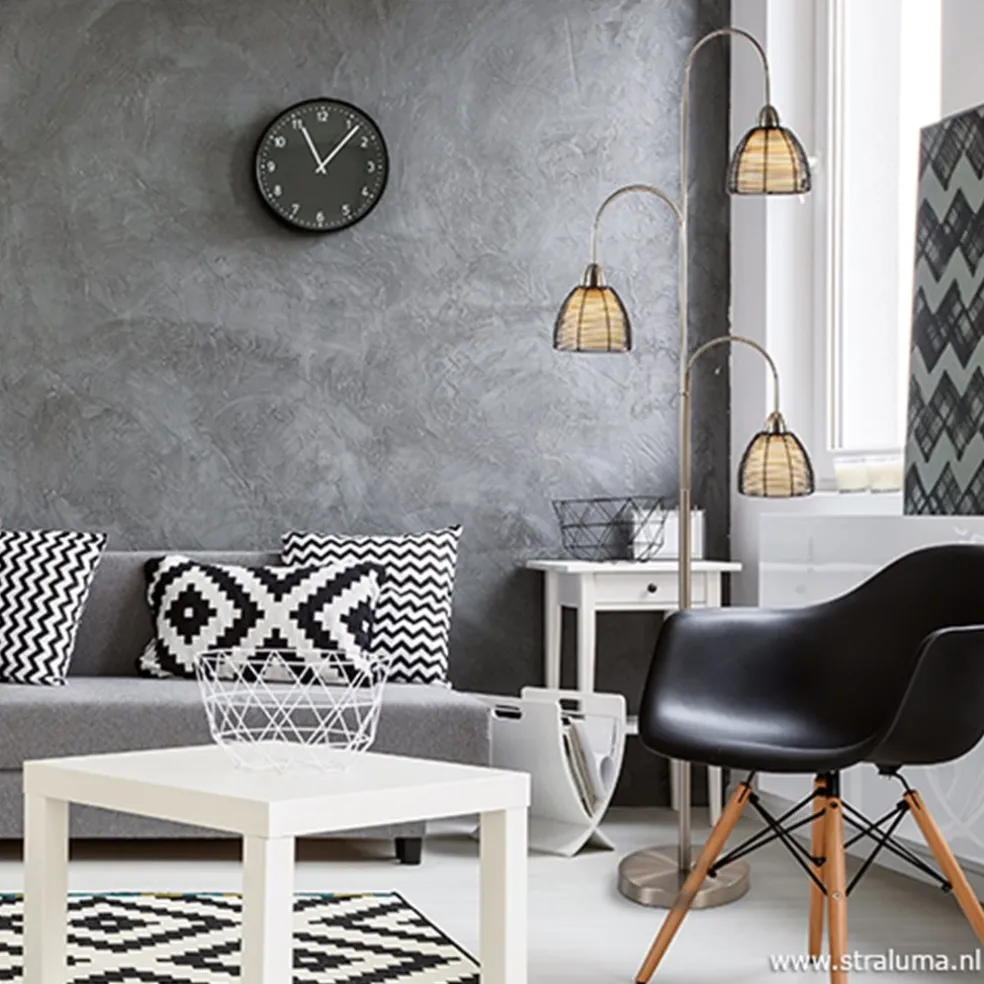 Store Straluma Nikkel vloerlamp met zwarte draad kapjes
