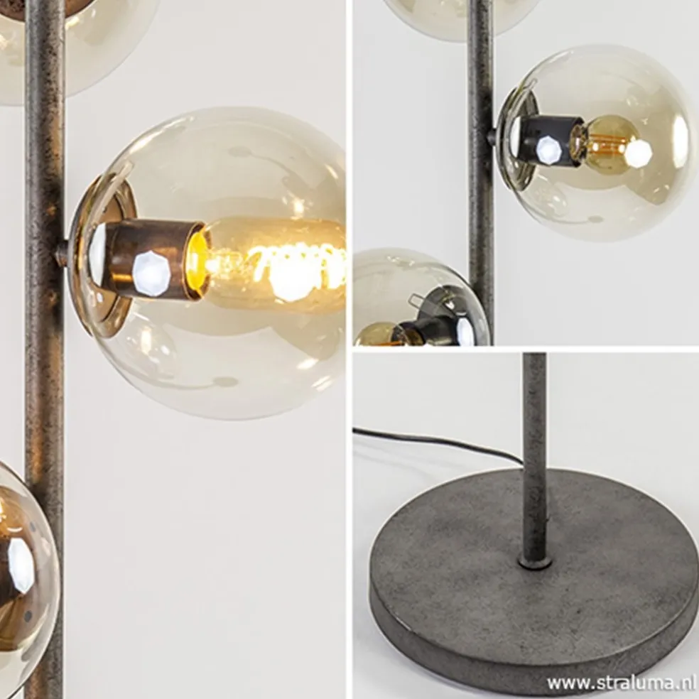 Fashion Straluma Oud zilveren vloerlamp met amber glas