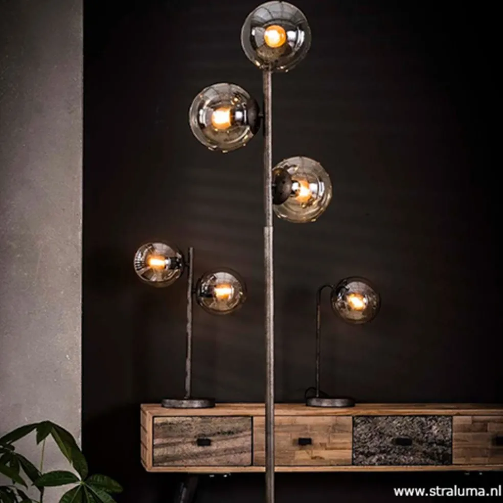 Fashion Straluma Oud zilveren vloerlamp met amber glas