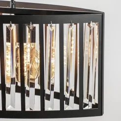 Sale Straluma Ovale hanglamp mat zwart met facet geslepen glas