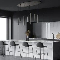 Outlet Straluma Ovale 8-lichts hanglamp tubes zwart metaal