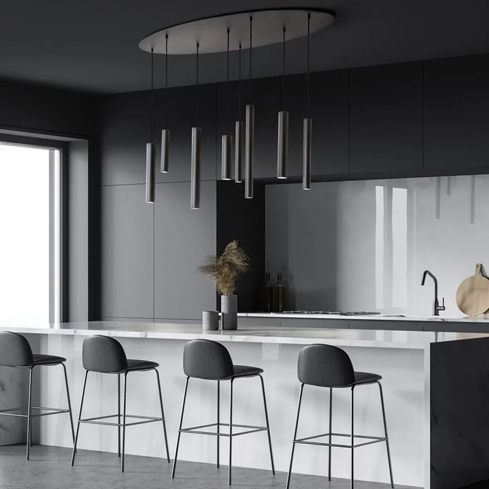Outlet Straluma Ovale 8-lichts hanglamp tubes zwart metaal