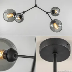 Hot Straluma Plafondlamp 4-armen zwart+smoke bolglas