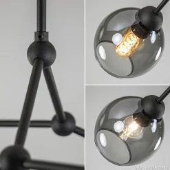 Hot Straluma Plafondlamp 4-armen zwart+smoke bolglas