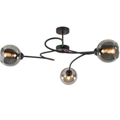 Outlet Straluma Plafondlamp Blom 3L zwart/smoke glas