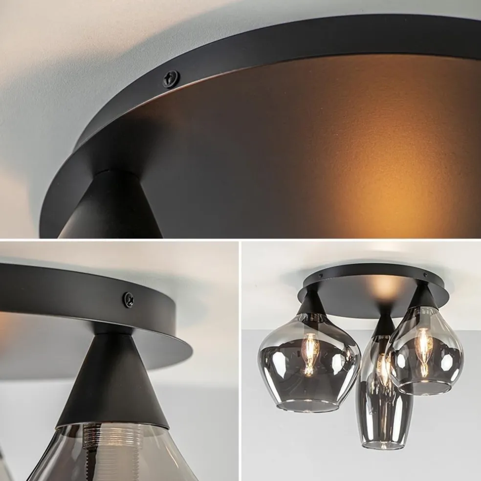 Outlet Straluma Plafondlamp Cambio 3L zwart + smoke glas