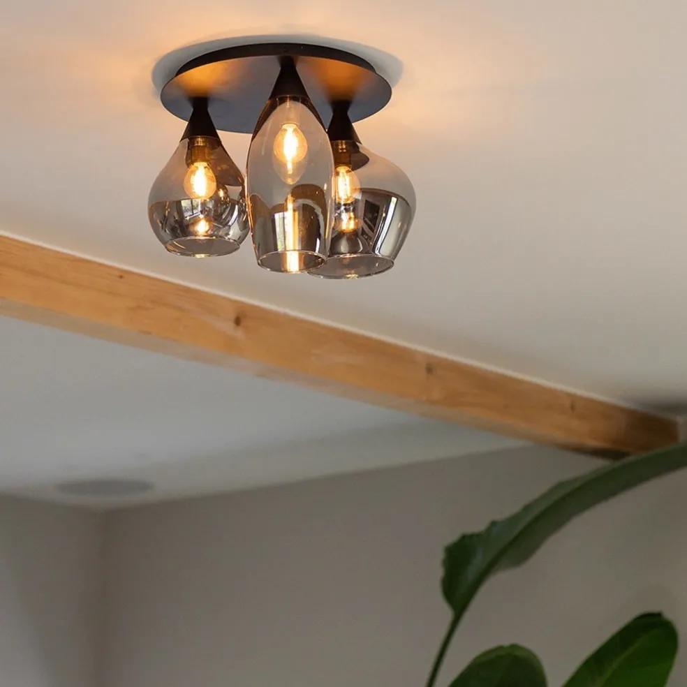 Outlet Straluma Plafondlamp Cambio 3L zwart + smoke glas