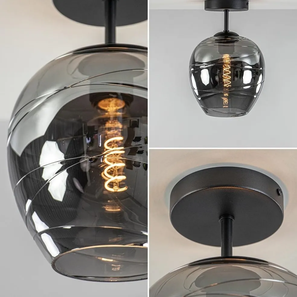 Discount Straluma Plafondlamp Fantasy 1L zwart + smoke glas