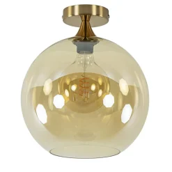 Clearance Straluma Plafondlamp goud met amber glazen bol 30 cm