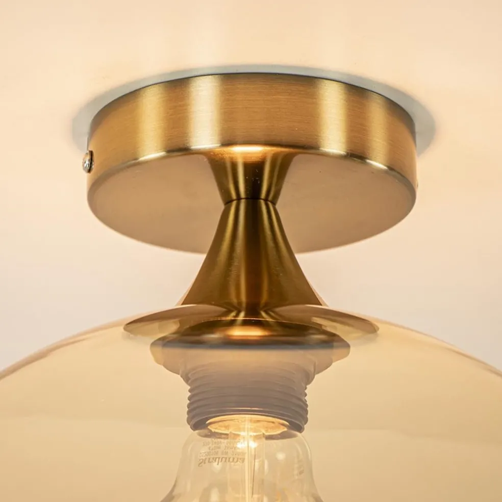 Clearance Straluma Plafondlamp goud met amber glazen bol 30 cm