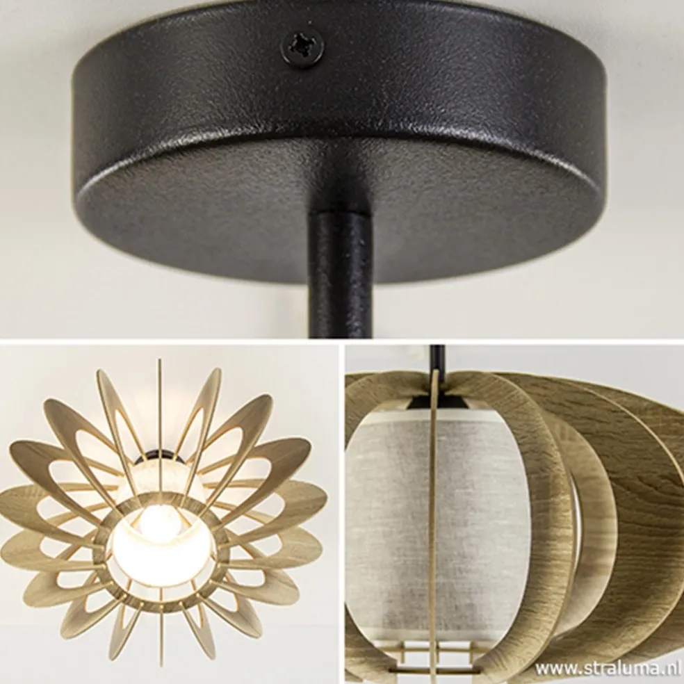 New Straluma Plafondlamp hout met stoffen kap 50cm