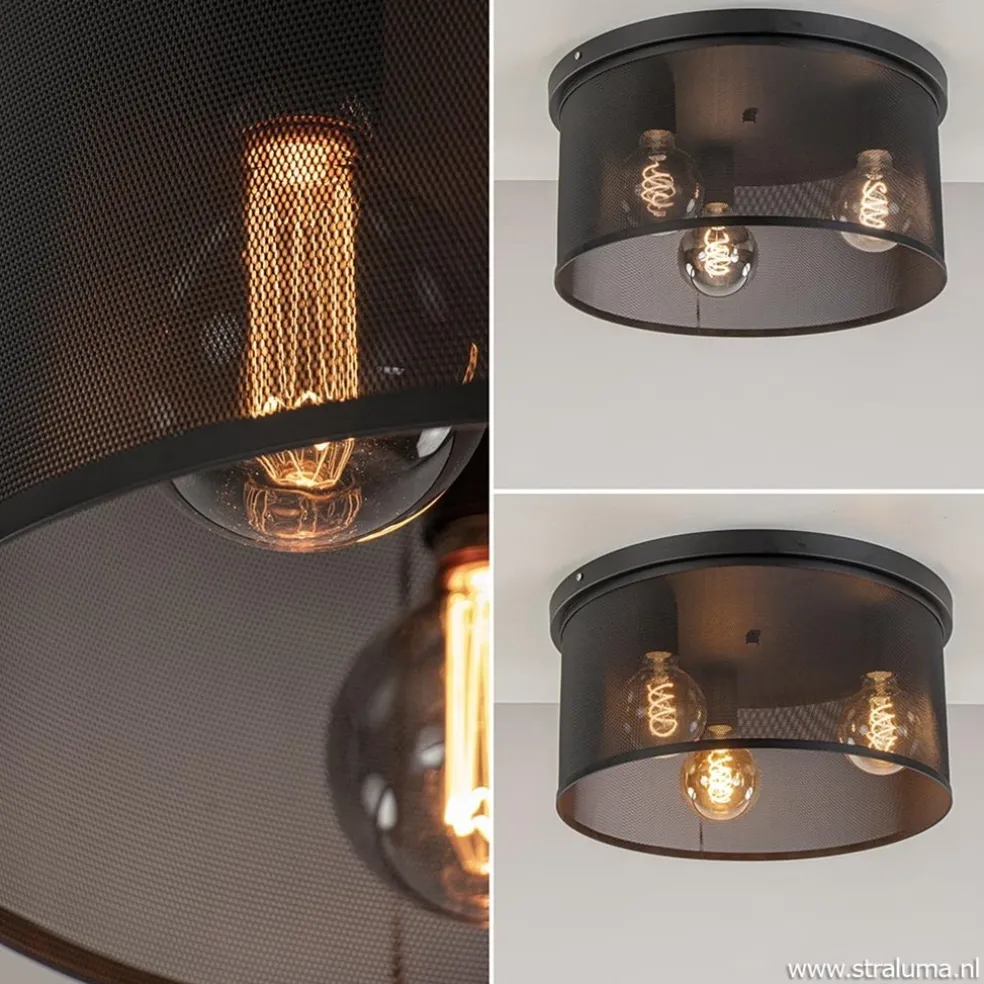Fashion Straluma Plafondlamp 3L cilinder gaas zwart 44cm