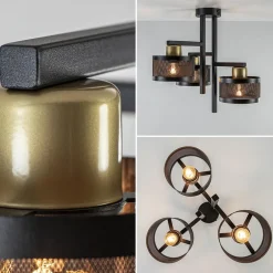 Discount Straluma Plafondlamp 3L zwart/goud cilinder geperforeerd
