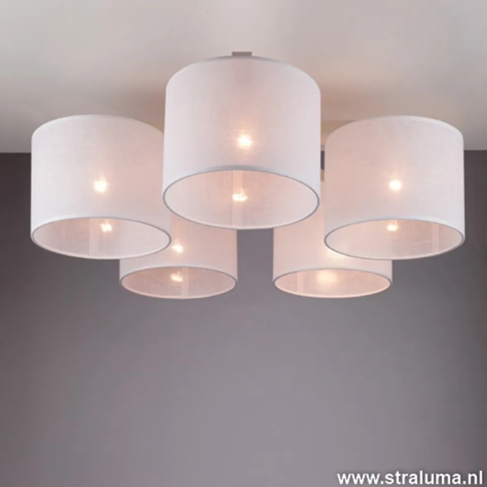 Shop Straluma Plafondlamp 5-lichts hout/cilinderkap wit