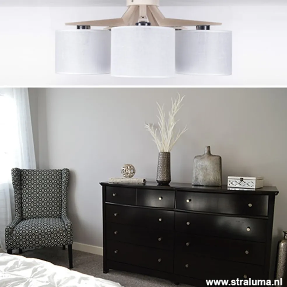 Shop Straluma Plafondlamp 5-lichts hout/cilinderkap wit