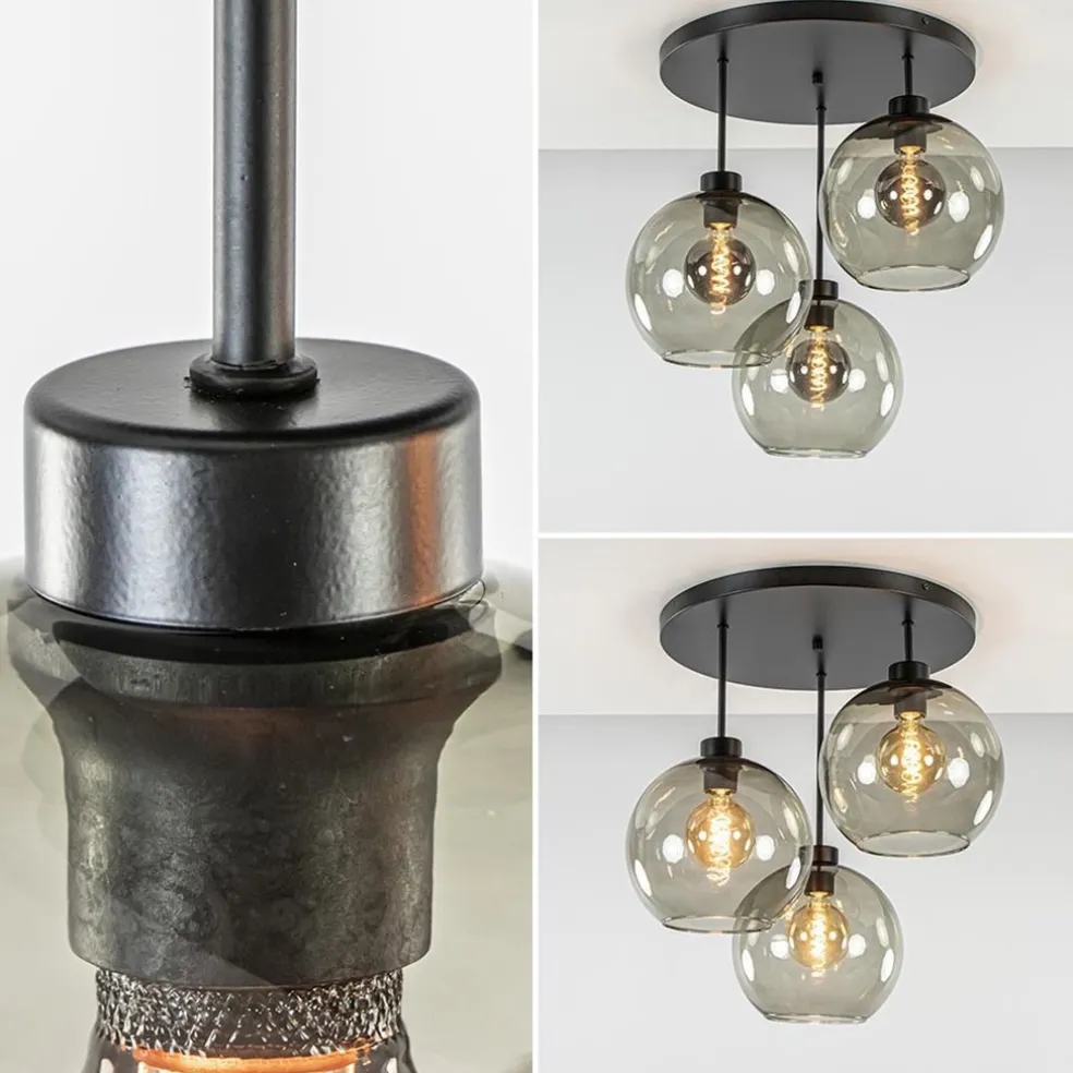 Flash Sale Straluma Plafondlamp 3-lichts zwart + smoke glas 25cm