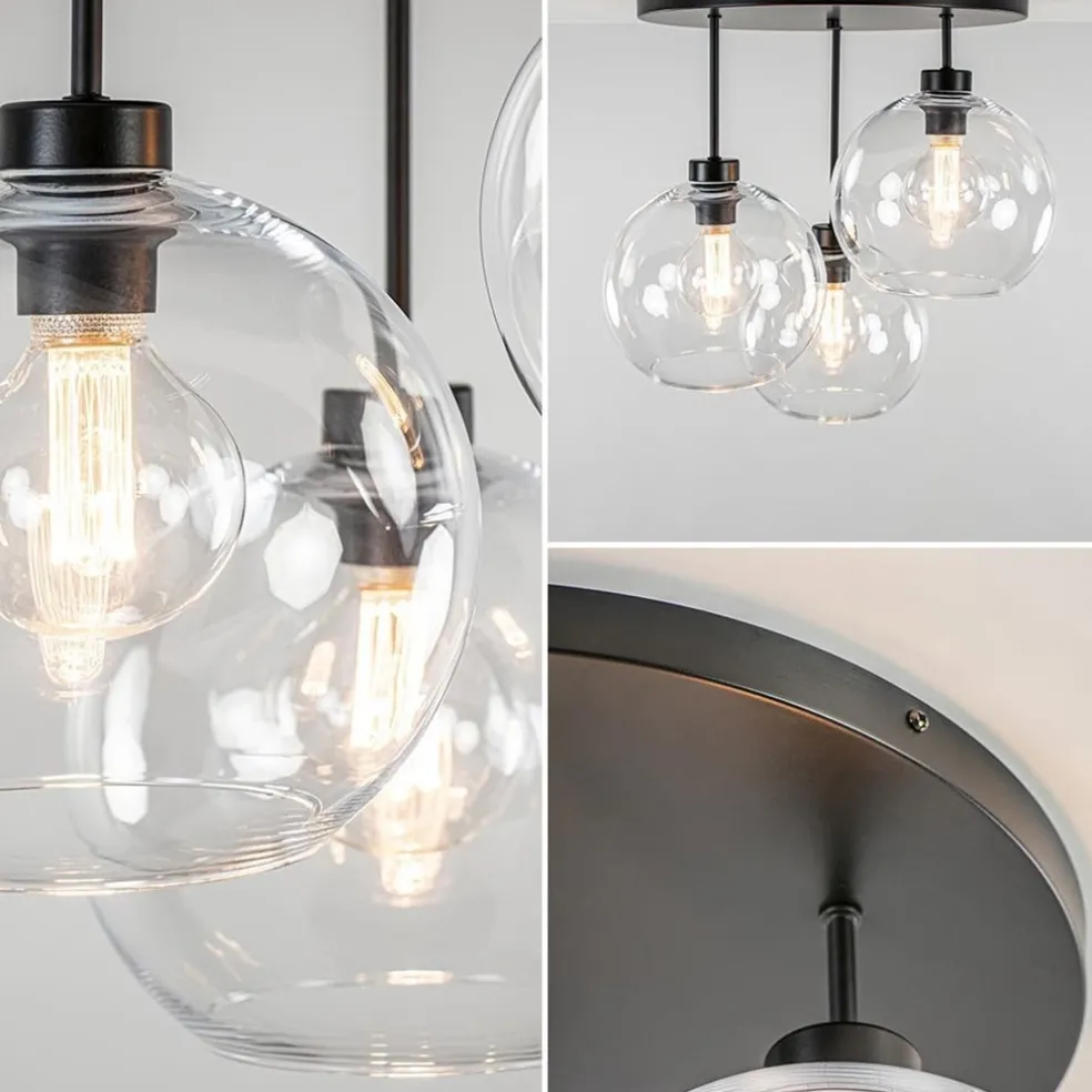 Online Straluma Plafondlamp 3-lichts zwart + helder glas 25cm