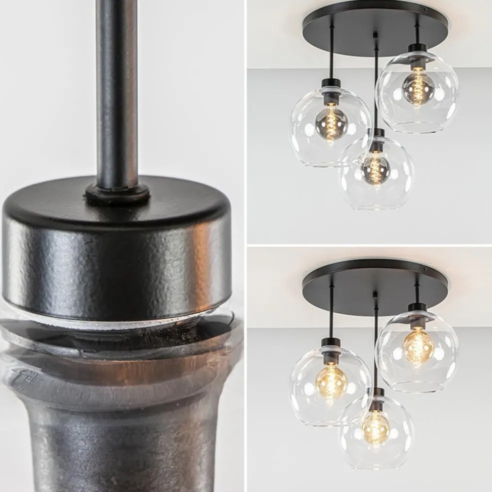 Online Straluma Plafondlamp 3-lichts zwart + helder glas 25cm