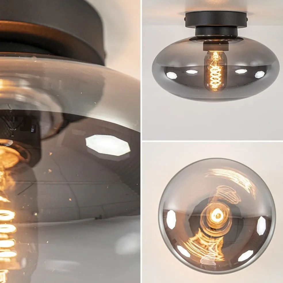 Shop Straluma Plafondlamp Reflexion zwart+smoke glas