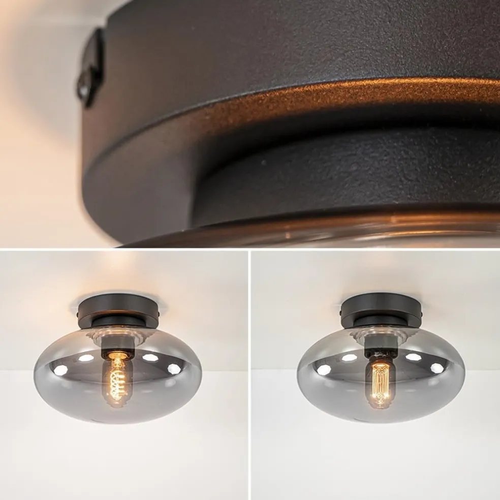 Shop Straluma Plafondlamp Reflexion zwart+smoke glas