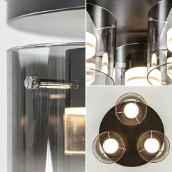 Discount Straluma Plafondlamp Salerno 3L zwart/smoke glas