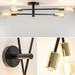 New Straluma Plafondlamp Sticks 4L zwart/goud excl. e27 l.b.