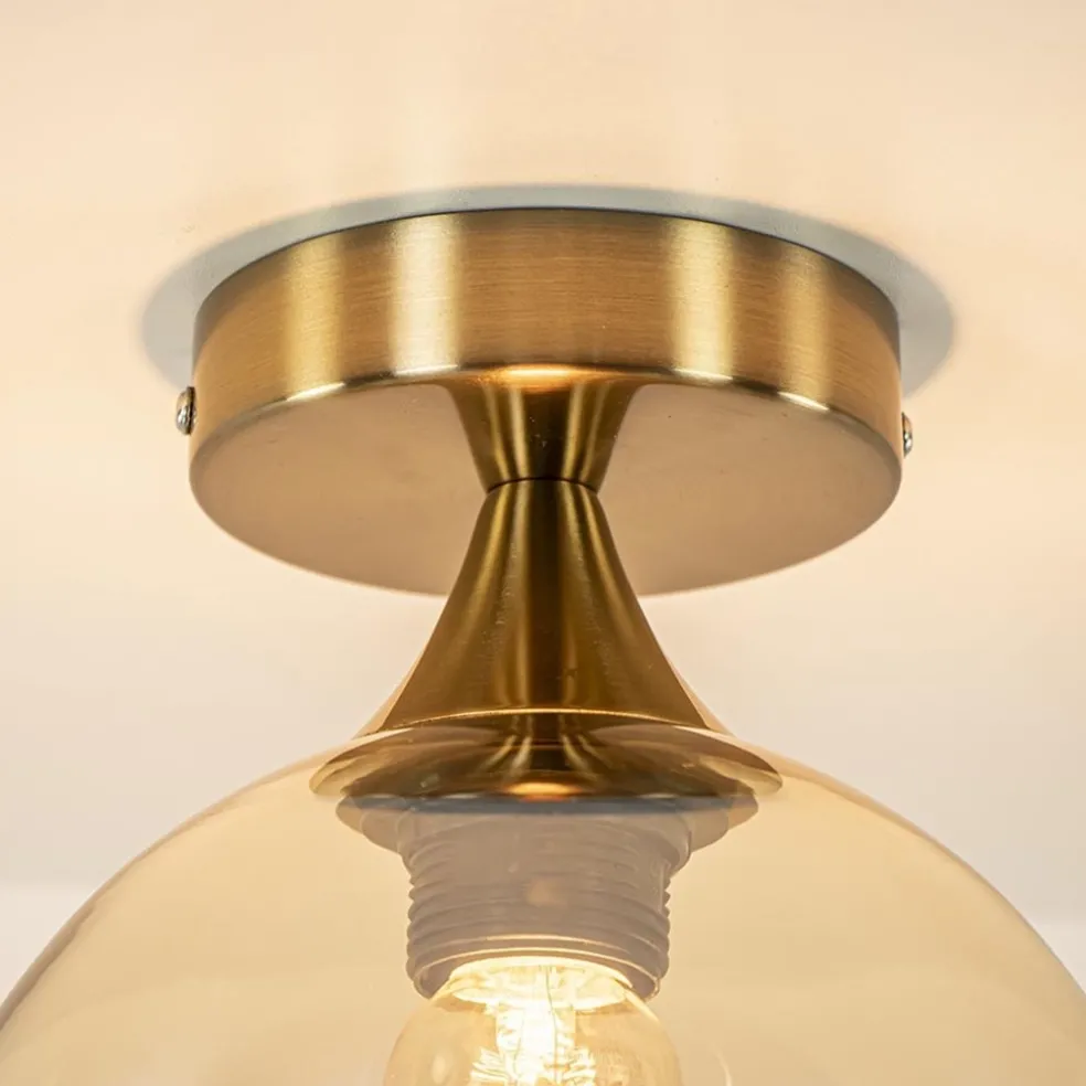 Discount Straluma Plafondlamp toilet goud met amber glas