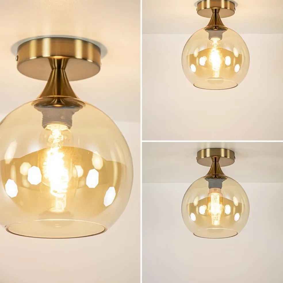 Discount Straluma Plafondlamp toilet goud met amber glas