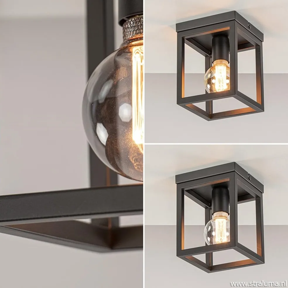 Hot Straluma Plafondlamp vierkant frame klein zwart